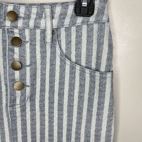 BILLABONG Womens Striped Denim Mini Skirt EUC Sz 25 Button-Fly Cotton Pockets - Picture 2 of 8